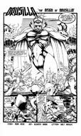breasts drawing giantess city mega comic monochrome destruction rampage military story gloves foot_crush fire cruel series cape leotard dialogue villain helmet big_uns drusilla
