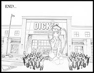drawing giantess blushing monochrome buildings kneeling worship hat source_needed twin_pigtails skates