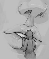 drawing gentle size_difference monochrome lips kissing neph