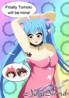 drawing blushing color blue_hair dress astraea sora_no_otoshimono mitsuki_sohara commission looking_at_tiny ikaros armpits novasword sicross96 nymph sohara heavens_lost_property
