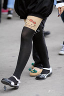 collage shoes shrunken_men walking running shrunken_man thighs under_foot tattoo thigh_highs sidewalk imminent_crush