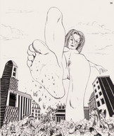 crush nude pussy mega monochrome destruction barefoot foot_crush looking_down point_of_view raised_foot crowds looking_at_tiny