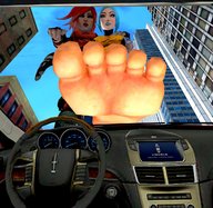 giantess city barefoot blue_hair red_hair gmod giantesses vehicles outdoors point_of_view borderlands digital_render carcrushlover lilith_(borderlands) maya_(borderlands)