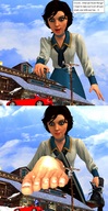 giantess comic blue_eyes toes barefoot brunette boots looking_down vehicles english cottage elizabeth bioshock_infinite digital_render carcrushlover elizabeth_comstock