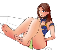 drawing giantess color blue_eyes toes barefoot soles brunette unknown_artist looking_at_viewer naira drydock