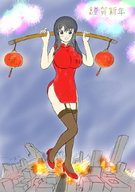 drawing giantess city mega color destruction high_heels stockings grey_hair yanumil