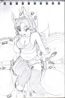 drawing giantess tail monochrome cleavage helicopter sitting vehicles fox_girl road licking_lips hank88 ydnkm pointed_ears