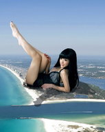 collage landscape mega destruction beach barefoot ocean asian unknown_artist sitting legs aerial_view