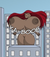 drawing nipples giantess nude pussy color buildings huge_breasts smiling red_hair dark_skin sky transformers sari_sumdac