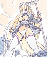 drawing nipples giantess panties city blonde color seo_tatsuya red_eyes stockings maid_uniform broom