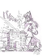 drawing giantess blushing monochrome cum destruction seo_tatsuya touhou sweat building_sex japanese sketch cat_girl orin rin_kaenbyou