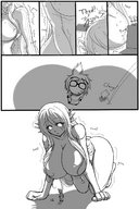 drawing growth gentle giantess nude comic monochrome long_hair destruction huge_breasts scientist science panels bucket corruptking project_prima prima