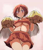 drawing upskirt anime brunette low_angle cheerleader underboob looking_at_viewer mini_skirt
