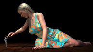 blonde barefoot finger dress unknown_artist shrunken_men hand shrunken_man floor looking_at_tiny digital_render