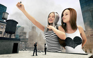 gentle giantess city handheld brunette hand giantesses photograph grey_hair rooftop filming sorenzer0 looking_at_tiny digital_render