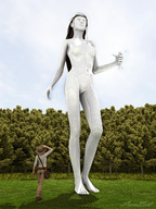 giantess nude small_man handheld barefoot grass outdoors trees monument sorenzer0 digital_render