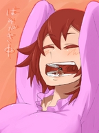 drawing color story translate_me shrunken_men shrunken_man open_mouth inside_mouth cleaning closed_eyes on_tongue