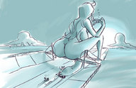 drawing giantess nude monochrome butt futanari bridge destruction penis sitting unaware motorcycle cock_crush