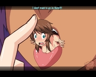drawing vore color purple_hair shrunken_woman open_mouth inside_mouth dura june imminent_vore on_tongue pushing_inside kaminitro modeseven marris