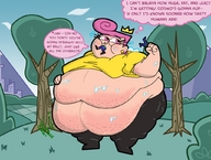 drawing giantess vore city color handheld fairy sweat pink_hair mini_giantess bbw pink_eyes belly crown forest earrings dialogue wanda fairly_odd_parents