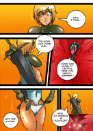 drawing crush pussy blonde color butt_crush short_hair shrunken_man dialogue sitting_on maxman