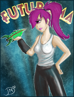 breasts drawing giantess alien color anime purple_hair spaceship ponytail cartoon leela futurama hands_on_hips cyclops planet_express