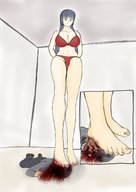 drawing giantess comic color swimsuit barefoot foot_crush amazon cruel looking_at_tiny yamumil