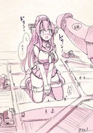 drawing giantess mega monochrome long_hair futanari penis buildings seo_tatsuya multiple_sizes kneeling giantesses