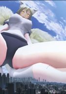 giga city blonde touhou yellow_eyes kneeling kitsune looking_down fox_girl ran_yakumo sports_wear digital_render chiha-fox