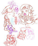 breasts drawing giantess insertion nude vore blushing monochrome anal_insertion shrunken_woman sketch doodles aesir stomach_bulge crisis_(felarya) anna_(felarya)