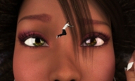 brunette shrunken_men face shrunken_man dangle eyes point_of_view hanging_on mike973 random looking_at_tiny digital_render