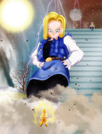 giantess blonde dbz android_18 goku super_saiyan