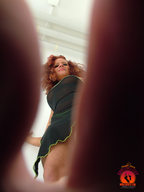 feet long_hair barefoot red_hair dress foot_crush between_toes point_of_view