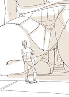 drawing size_difference monochrome unknown_artist thighs crouching source_needed miniskirt