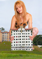 giantess collage destruction buildings kneeling hand lifting edison sky