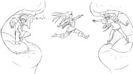 drawing angel monochrome mouth demoness shrunken_people sketch open_mouth acerok leap good_conscience bad_conscience fickle_muse