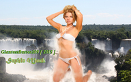 giantess collage mega blonde swimsuit barefoot wet waterfall kneeling sky trees looking_at_viewer sophie_monk giantessbuster209