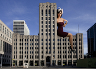 giantess collage city high_heels buildings dress sitting legs sky looking_at_viewer katy_perry thehornedpine