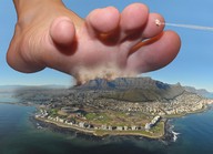 collage landscape destruction giant male barefoot ocean soles unknown_artist raised_foot