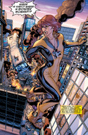 breasts drawing giantess city mega comic color destruction rampage buildings angry giganta red_hair bus vehicles wonder_woman jumpsuit dc_comics donna_troy human_jewelry