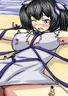 drawing giantess blushing black_hair beach cleavage anime climbing purple_eyes lying_down pigtails shrunken_people open_mouth captured thighs lilliput etz looking_at_tiny lilliputians hestia danmachi is_it_wrong_to_try_to_pick_up_girls_in_a_dungeon