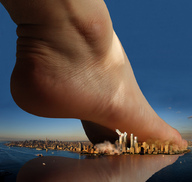 collage feet city destruction giant male ocean soles skyscraper reflection sky giant_foot