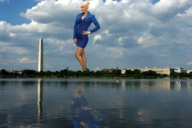 mega blonde legs reflection clouds sky looking_at_viewer washington_dc washington_monument waterfront blue_outfit wwe lana