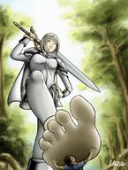 drawing color sword toes barefoot low_angle shrunken_man forest claire claymore mousticus uninterested