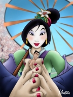 cum toes barefoot pedicure disney footjob squeezed shrnken_man looking_at_tiny mulan mousticus