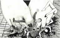 drawing crush feet monochrome toes barefoot blood domination marcos_snowbell shrunken_men foot_crush shrunken_woman shrunken_man cruel between_toes toe_crush manicure extermination