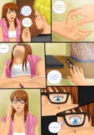 long_hair blue_eyes handheld glasses brunette shrunken_man dialogue boyfriend ayami6 my_sister_the_giantess incest