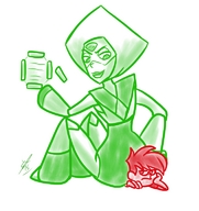 drawing size_difference color sitting looking_down under_butt oc looking_at_tiny twisted_persona steven_universe peridot