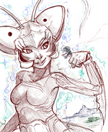 drawing giantess monochrome final_fantasy knight aeon bug sandy insect final_fantasy_x vuni magus_sisters dogu mantis summon konekonoarashi