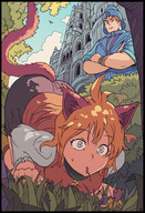 drawing karbo vore color castle medieval caught cat_girl in_trouble guard bushes mouse_people